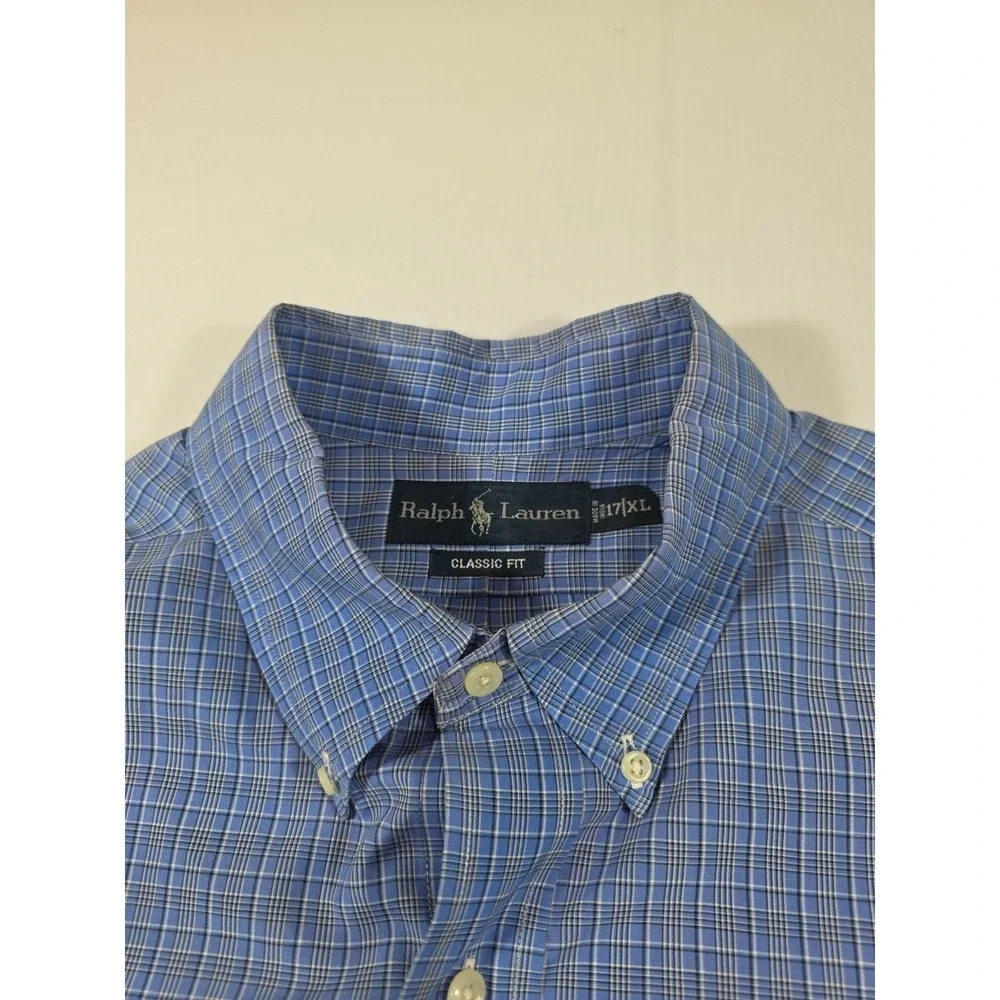 Ralph Lauren Classic Fit Men's Blue on Blue Check Long Sleeve Shirt‎ Size 17/XL